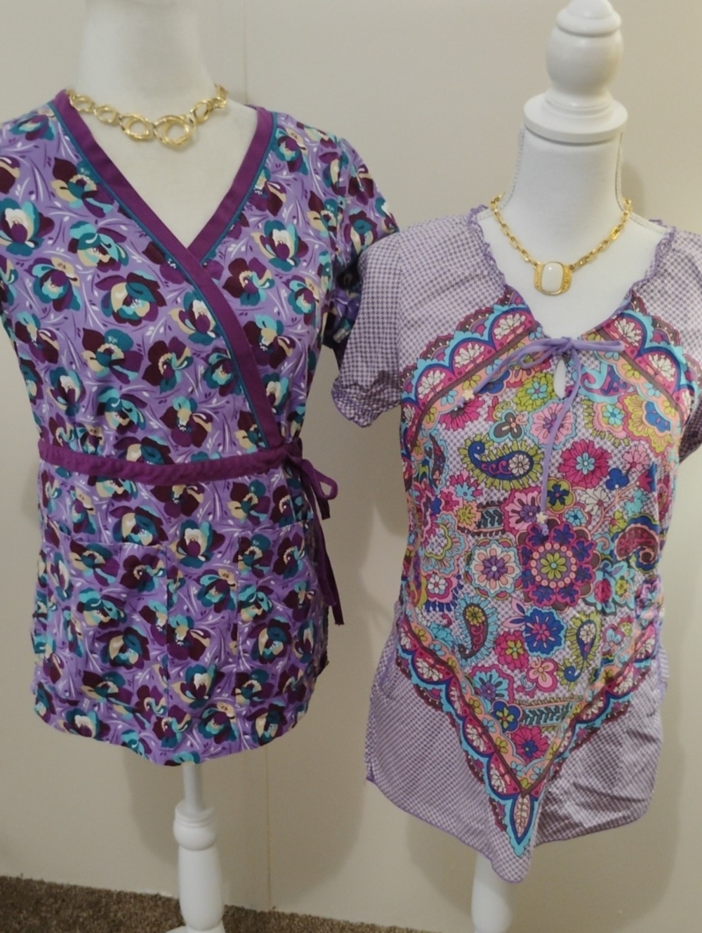 koi Purple Floral Wrap Tunic Top with Multicolor Print